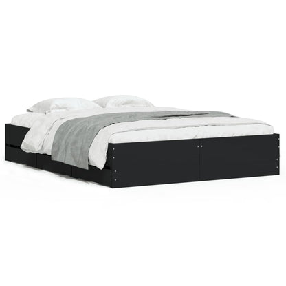 Giroletto con Cassetti Nero 140x200 cm in Legno Multistrato | homemem39