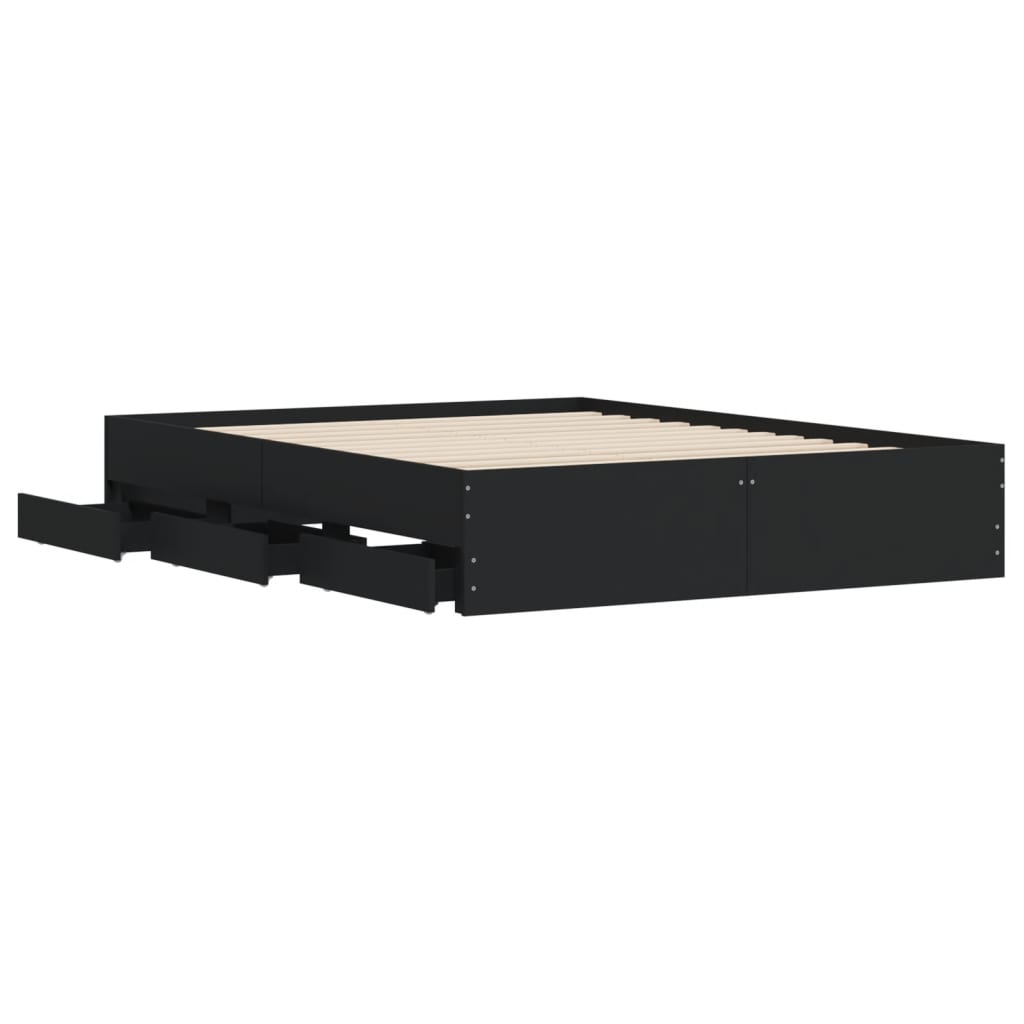 Giroletto con Cassetti Nero 140x200 cm in Legno Multistrato | homemem39