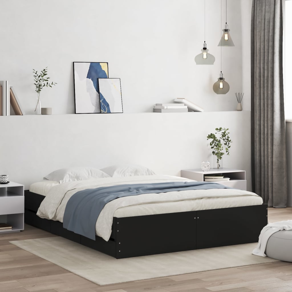 Giroletto con Cassetti Nero 140x200 cm in Legno Multistrato | homemem39