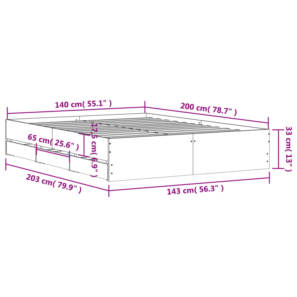Giroletto Cassetti Rovere Marrone 140x200 cm Legno Multistrato