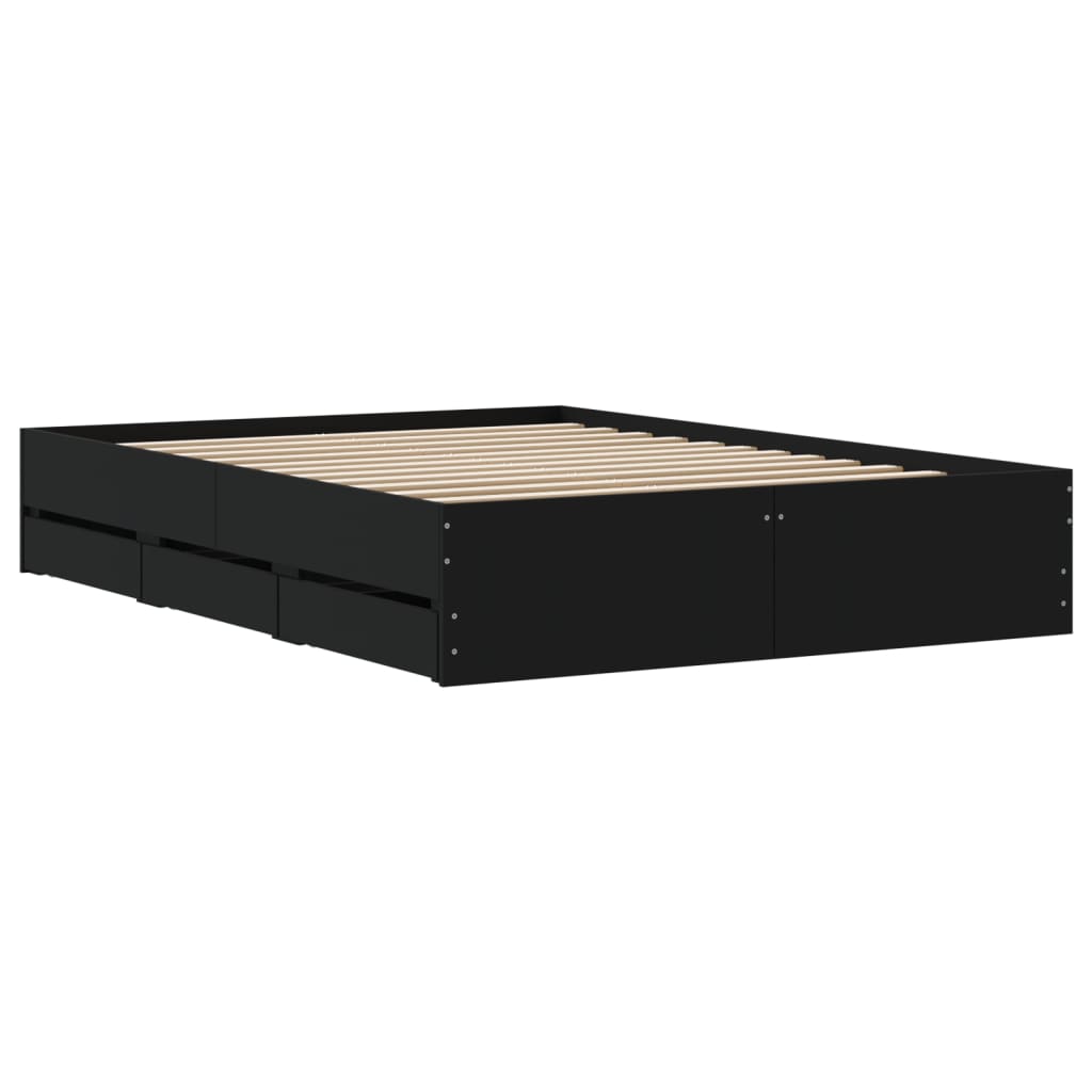 Giroletto con Cassetti Nero 120x200 cm in Legno Multistrato