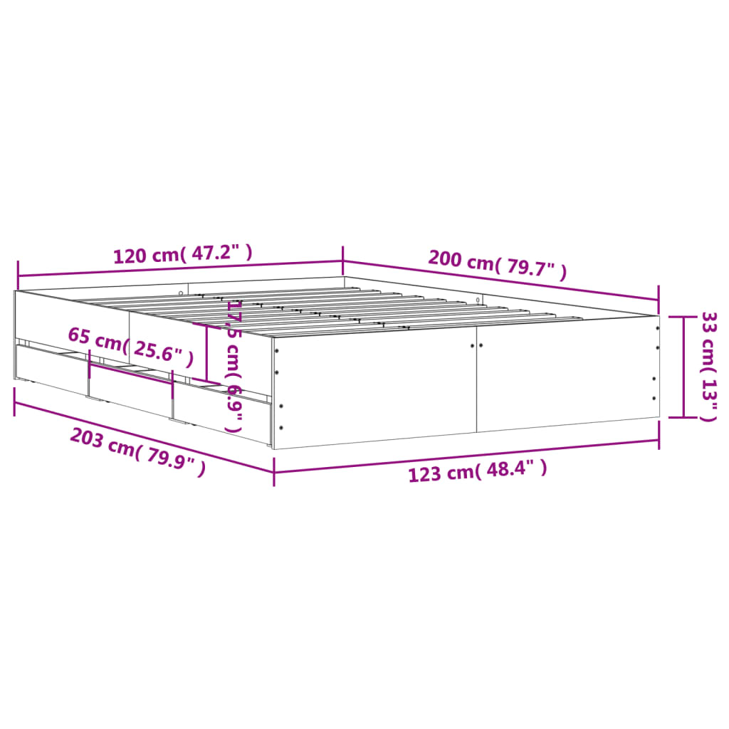 Giroletto con Cassetti Rovere Fumo 120x200 cm Legno Multistrato | homemem39