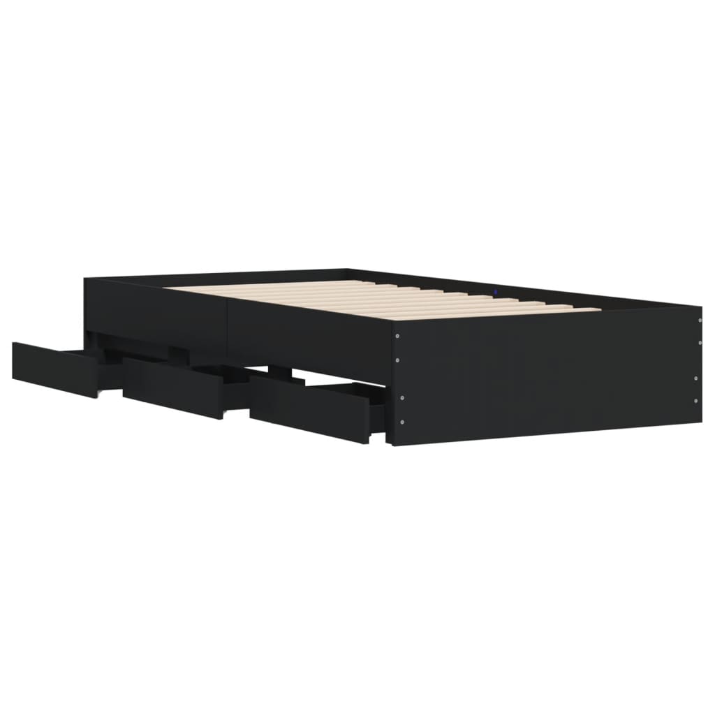 Giroletto con Cassetti Nero 100x200 cm in Legno Multistrato | homemem39