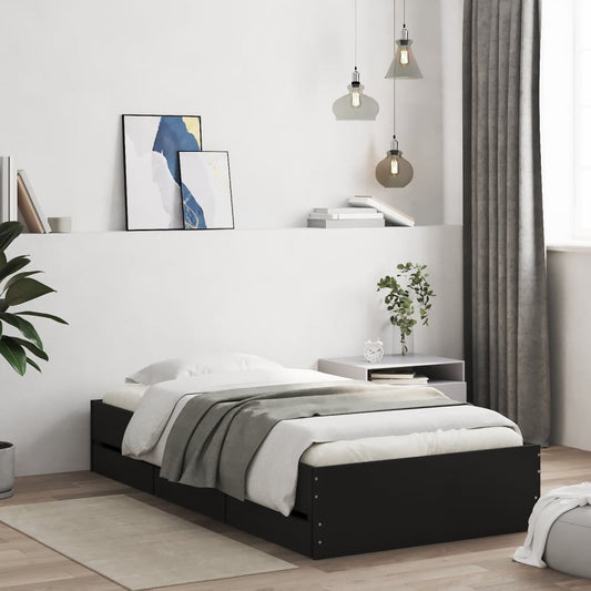 Giroletto con Cassetti Nero 100x200 cm in Legno Multistrato | homemem39