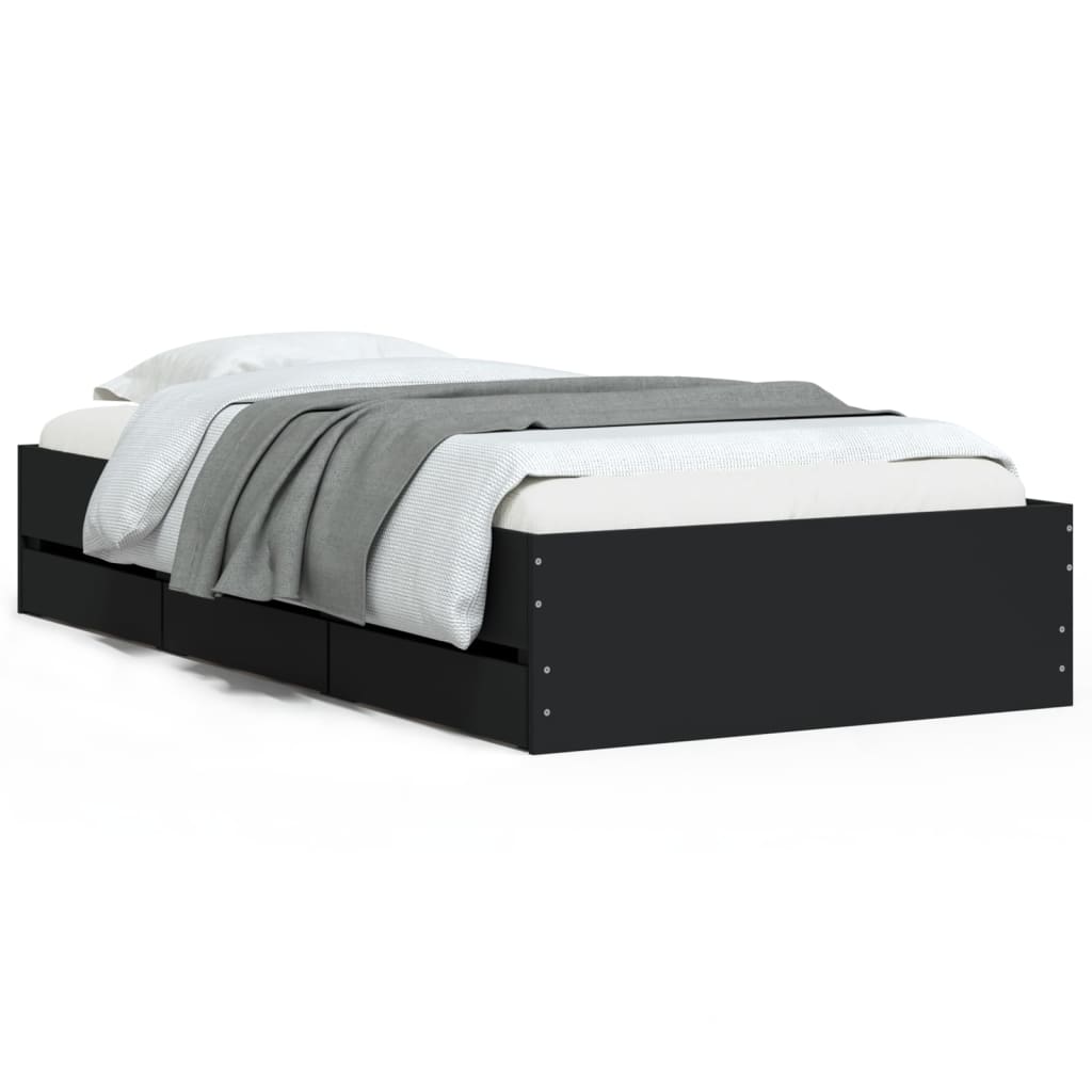 Giroletto con Cassetti Nero 90x200 cm in Legno Multistrato | homemem39