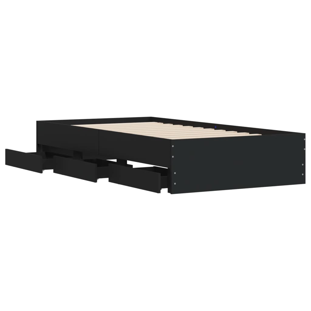 Giroletto con Cassetti Nero 90x200 cm in Legno Multistrato | homemem39