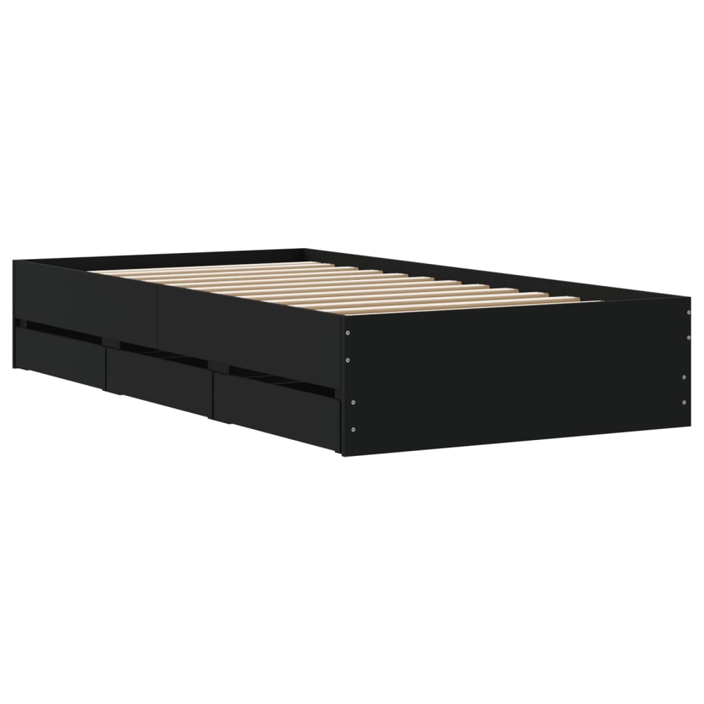Giroletto con Cassetti Nero 90x200 cm in Legno Multistrato | homemem39