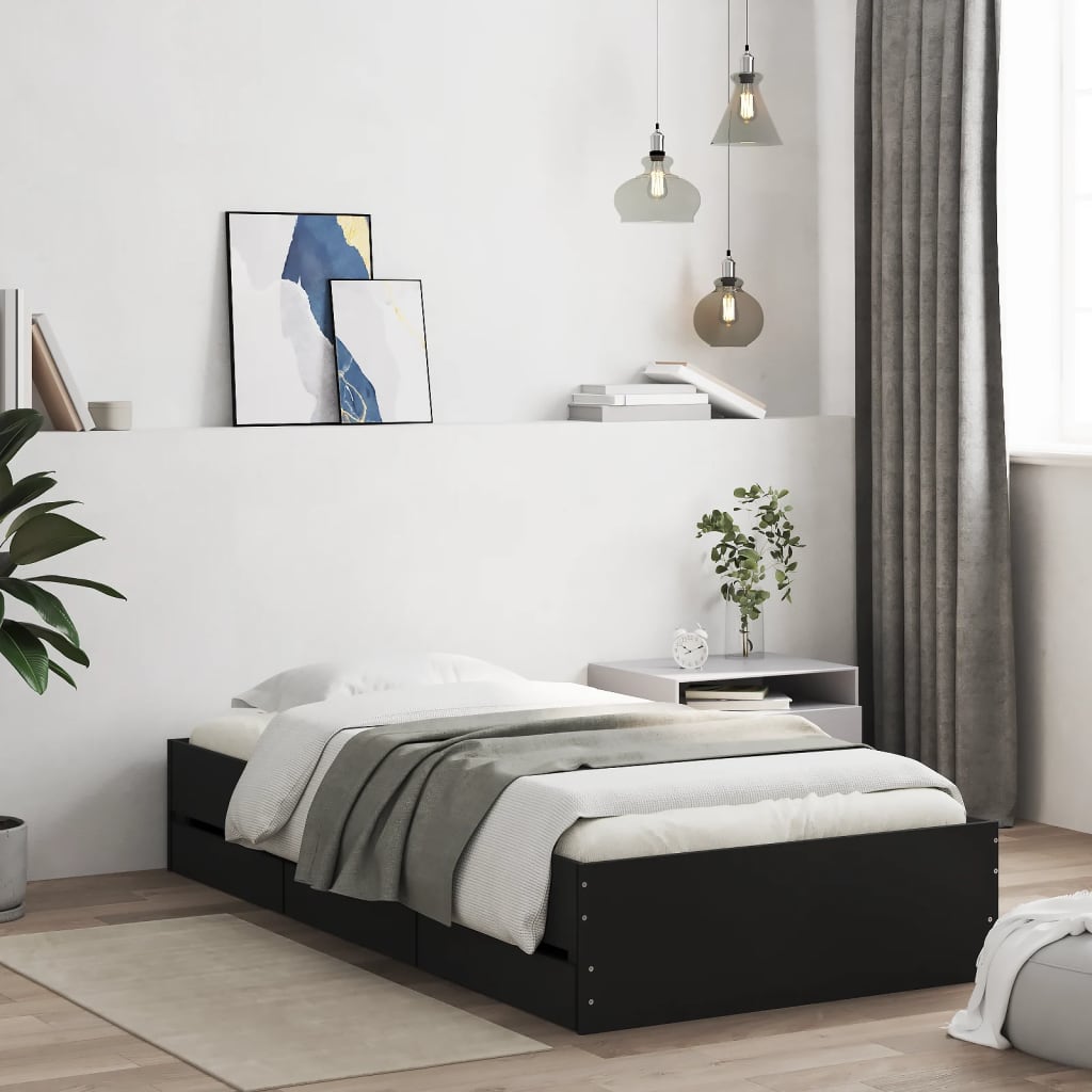 Giroletto con Cassetti Nero 90x200 cm in Legno Multistrato | homemem39