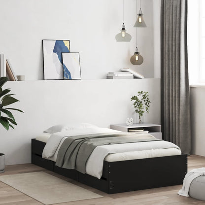 Giroletto con Cassetti Nero 90x200 cm in Legno Multistrato | homemem39