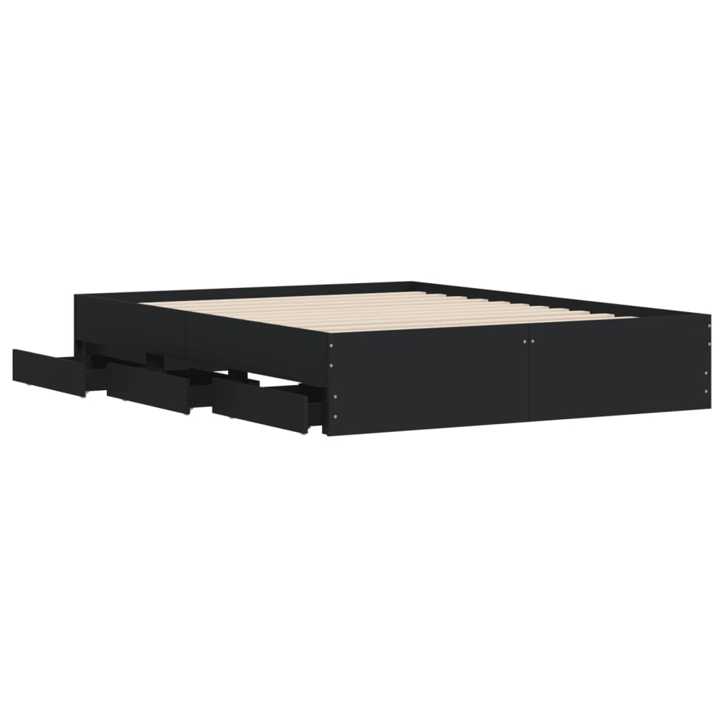 Giroletto con Cassetti Nero 140x190 cm in Legno Multistrato - homemem39