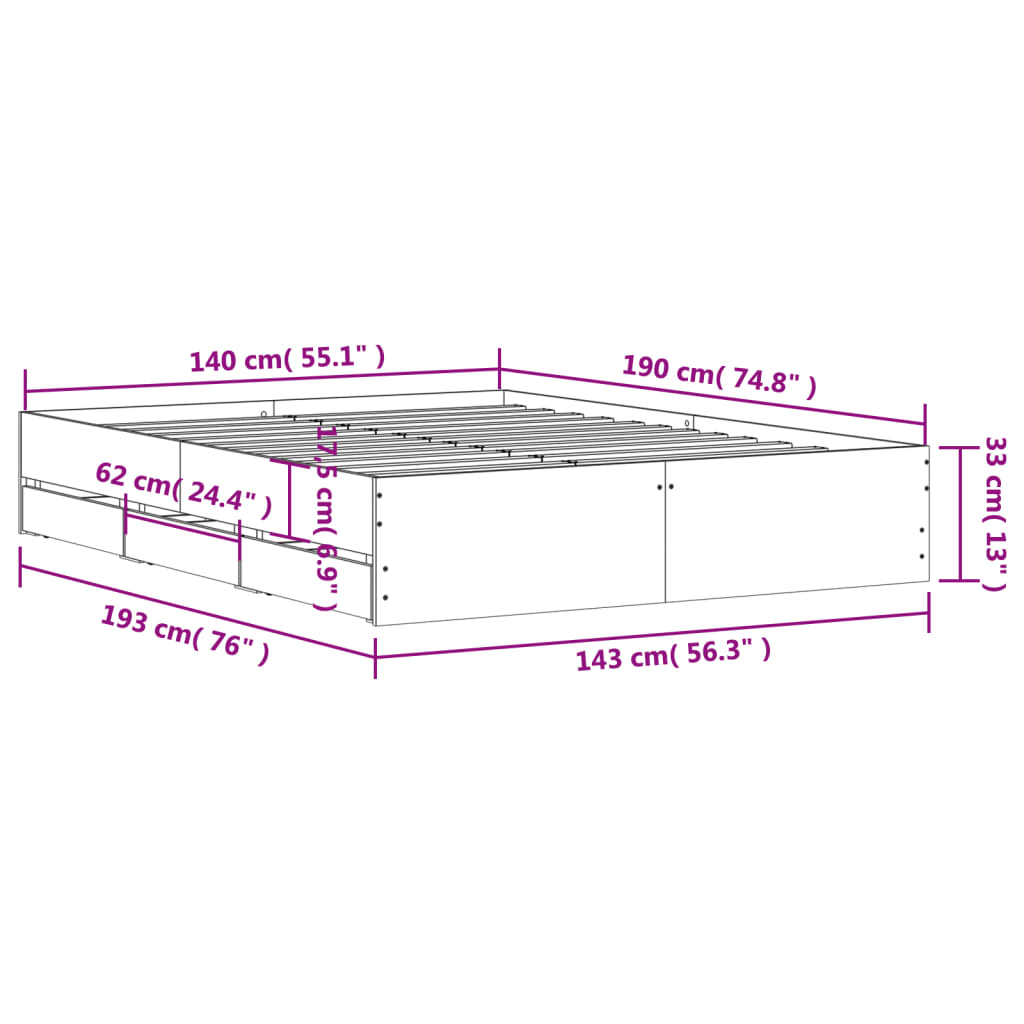 Giroletto Cassetti Grigio Cemento 140x190 cm Legno Multistrato | homemem39