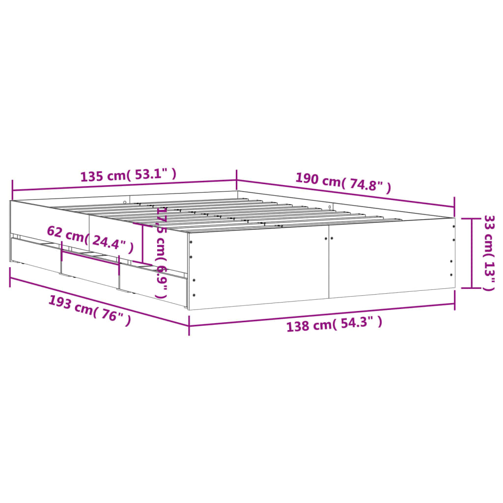 Giroletto Cassetti Grigio Cemento 135x190 cm Legno Multistrato | homemem39