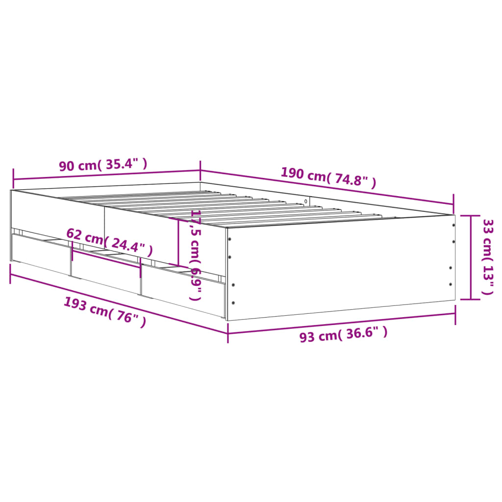 Giroletto Cassetti Grigio Cemento 90x190 cm Legno Multistrato | homemem39