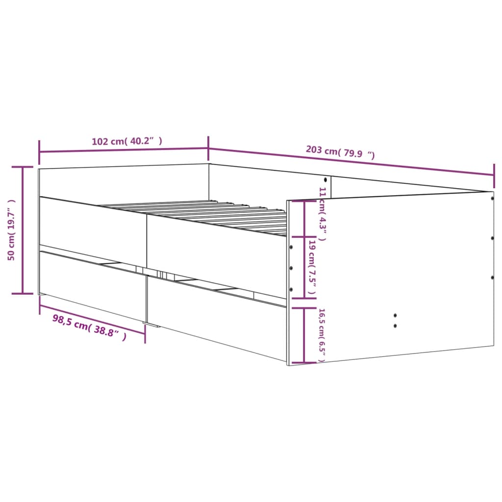 Giroletto con Cassetti Rovere Fumo 100x200 cm | homemem39