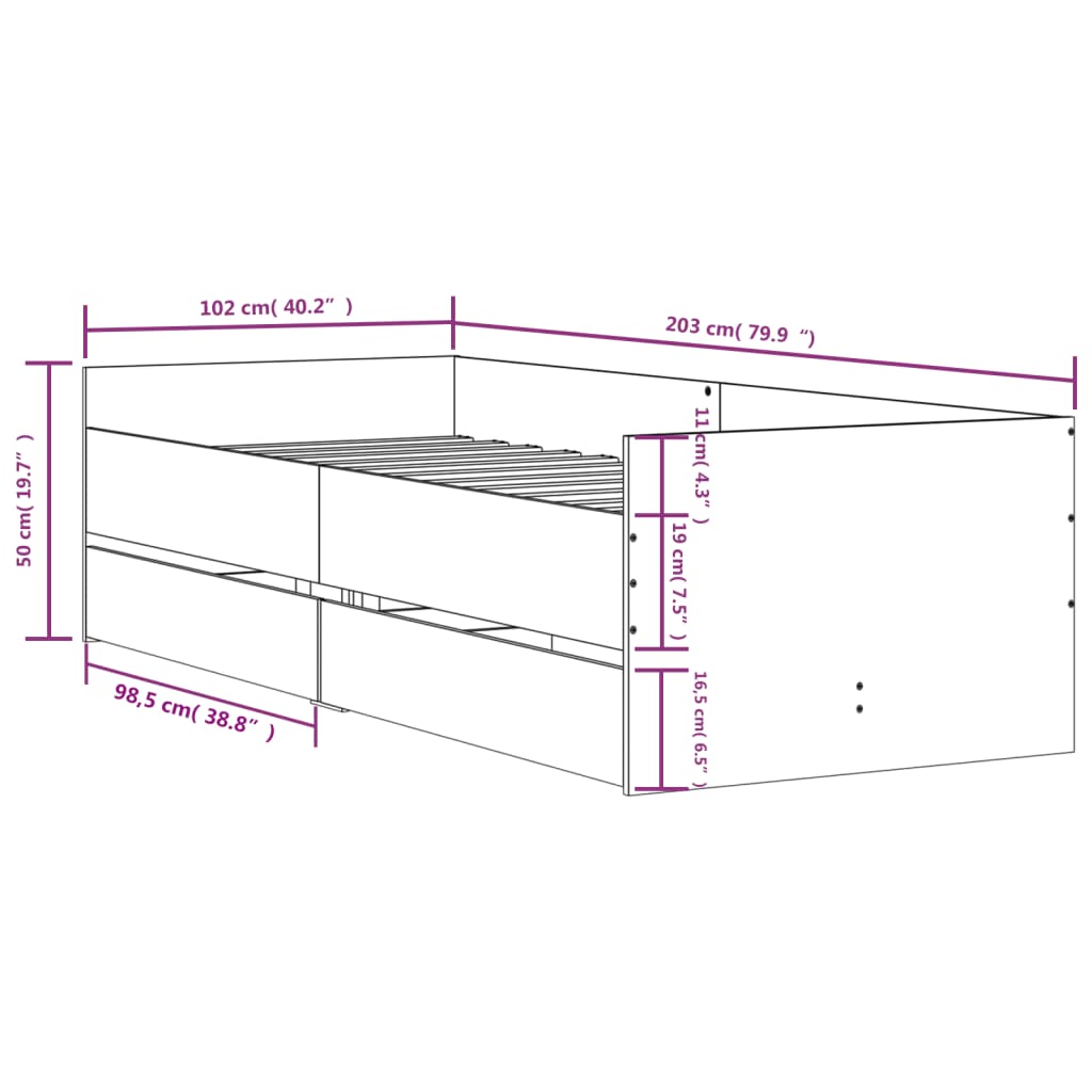 Giroletto con Cassetti Grigio Sonoma 100x200 cm | homemem39