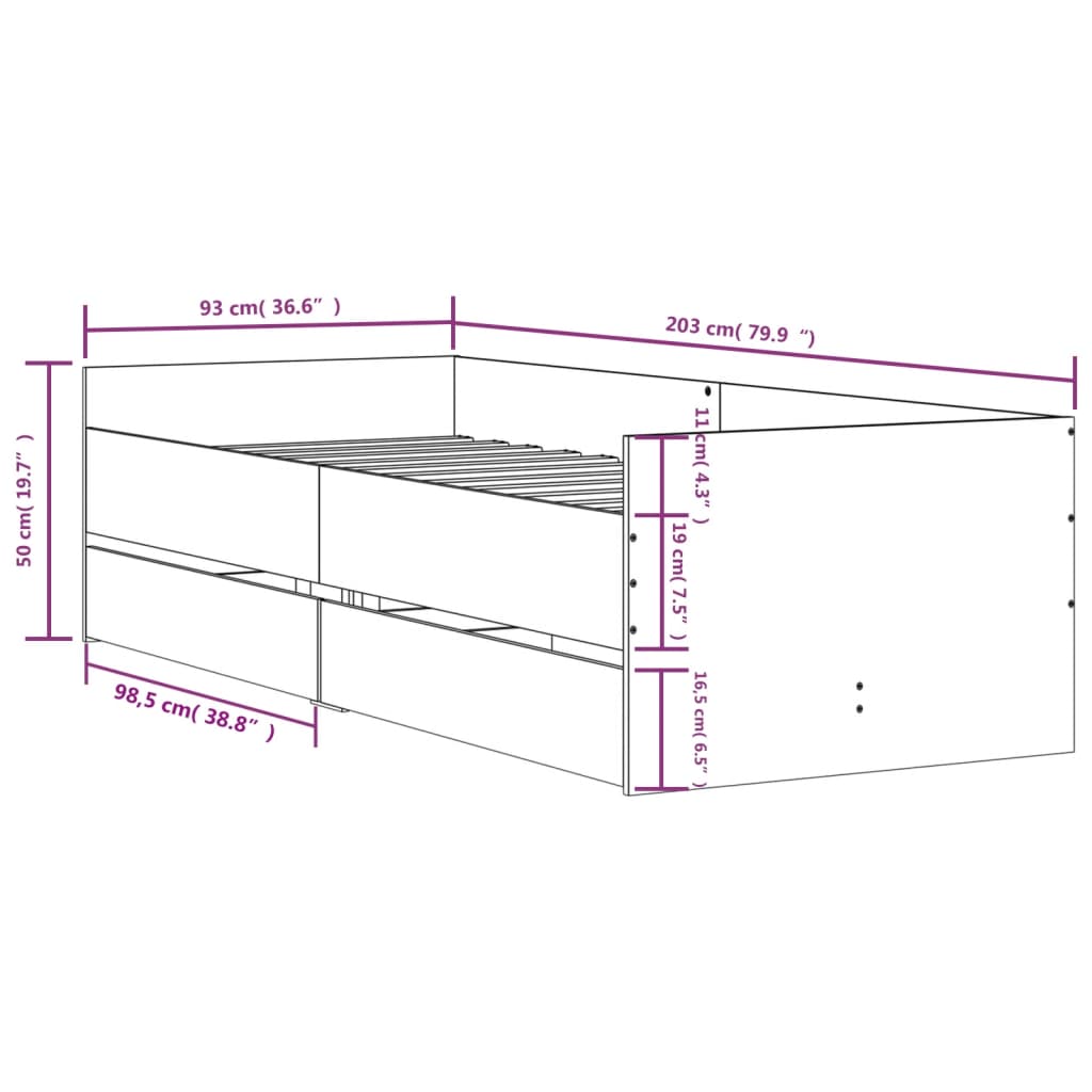 Giroletto con Cassetti Rovere Fumo 90x200 cm | homemem39