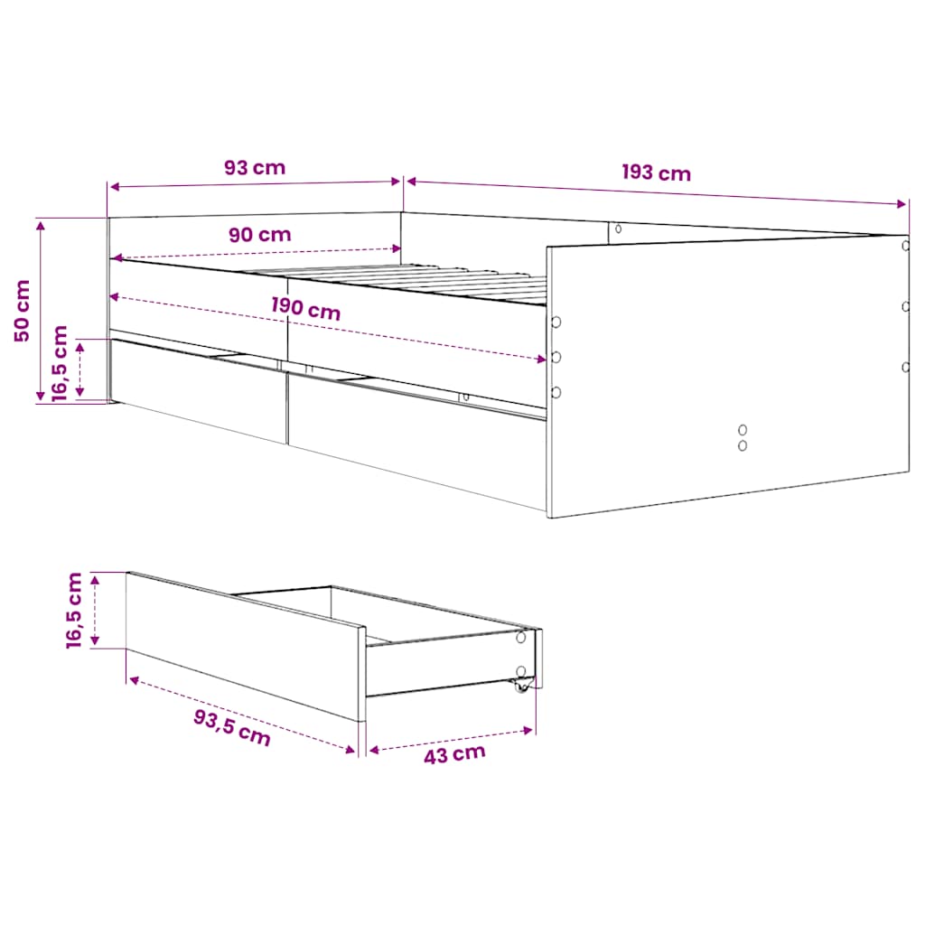 Giroletto con Cassetti Rovere Fumo 90x190 cm | homemem39