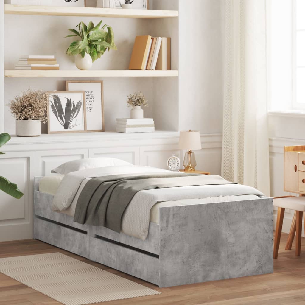 Giroletto con Cassetti Grigio Cemento 75x190 cm Small Single | homemem39