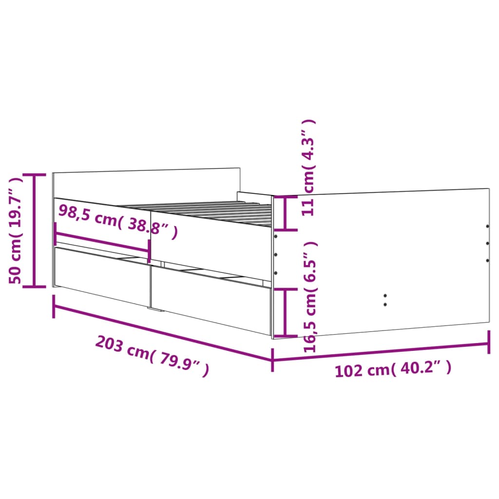 Giroletto con Cassetti Rovere Marrone 100x200 cm | homemem39