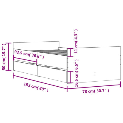 Giroletto con Cassetti Rovere Fumo 75x190 cm Small Single | homemem39