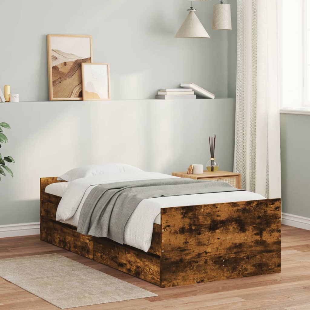 Giroletto con Cassetti Rovere Fumo 75x190 cm Small Single | homemem39