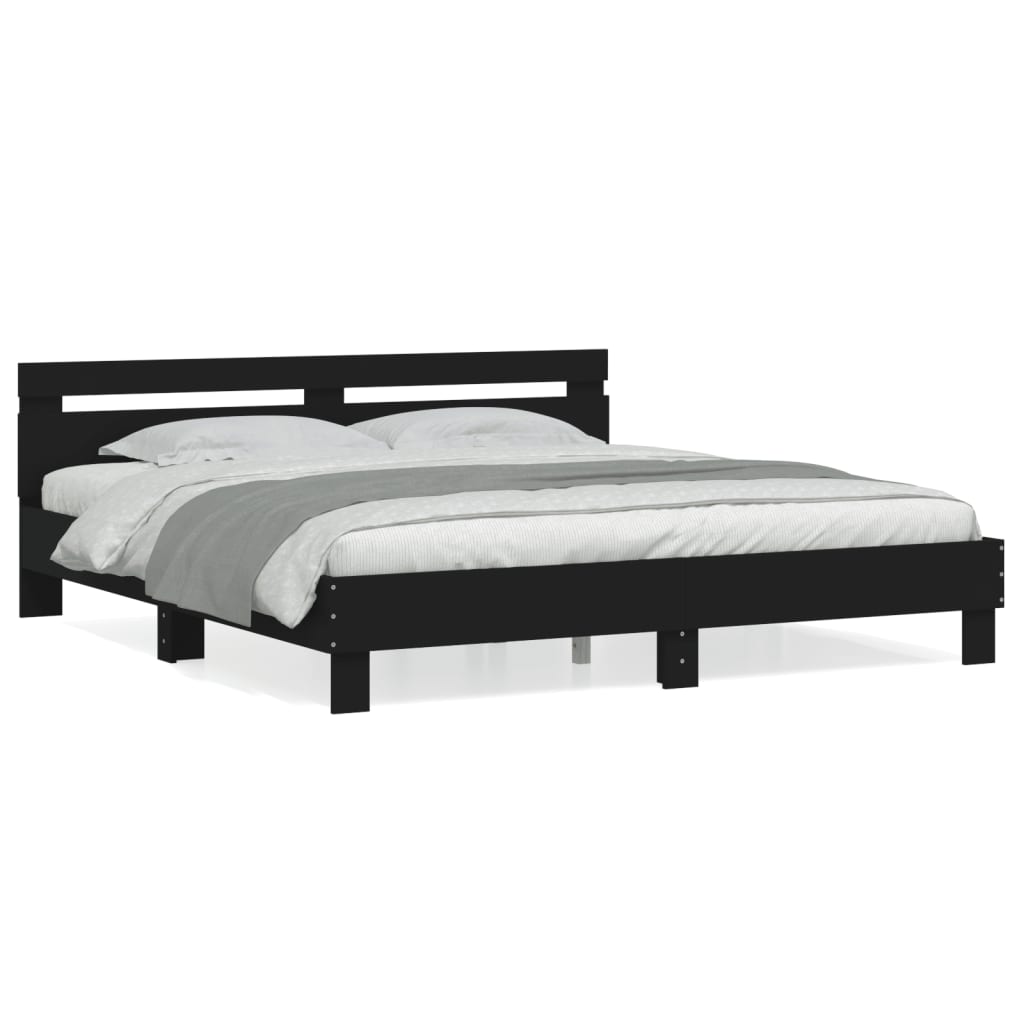 Giroletto con Testiera Nero 200x200 cm in Legno Multistrato | homemem39