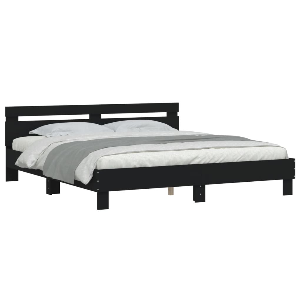 Giroletto con Testiera Nero 200x200 cm in Legno Multistrato | homemem39