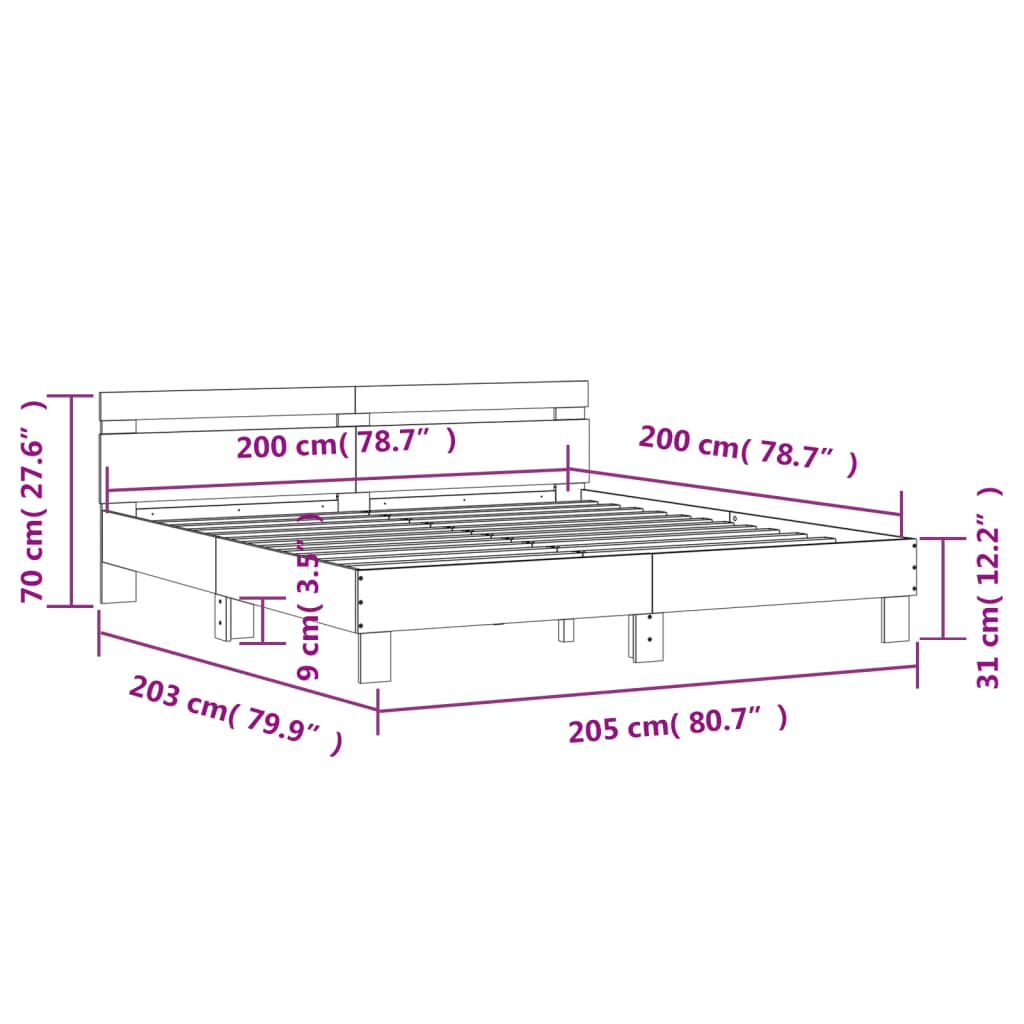 Giroletto con Testiera Rovere Fumo 200x200 cm Legno Multistrato | homemem39