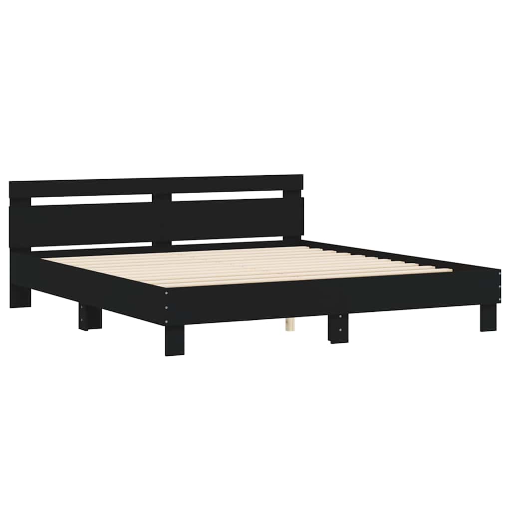 Giroletto con Testiera Nero 180x200 cm in Legno Multistrato | homemem39