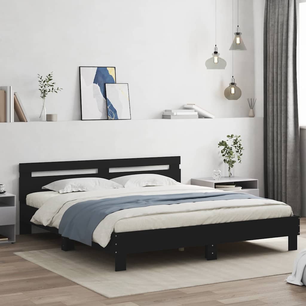 Giroletto con Testiera Nero 180x200 cm in Legno Multistrato | homemem39