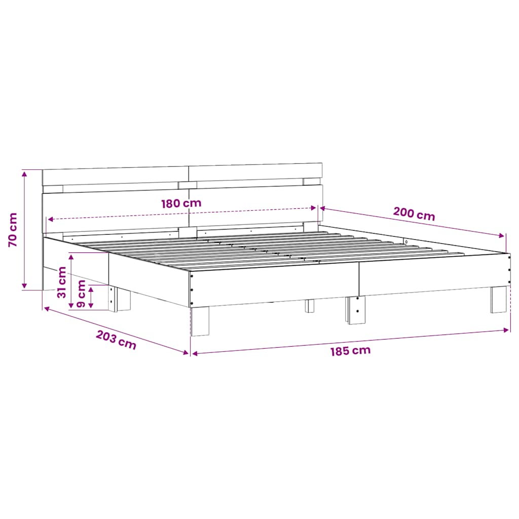 Giroletto Testiera Grigio Sonoma 180x200 cm Legno Multistrato