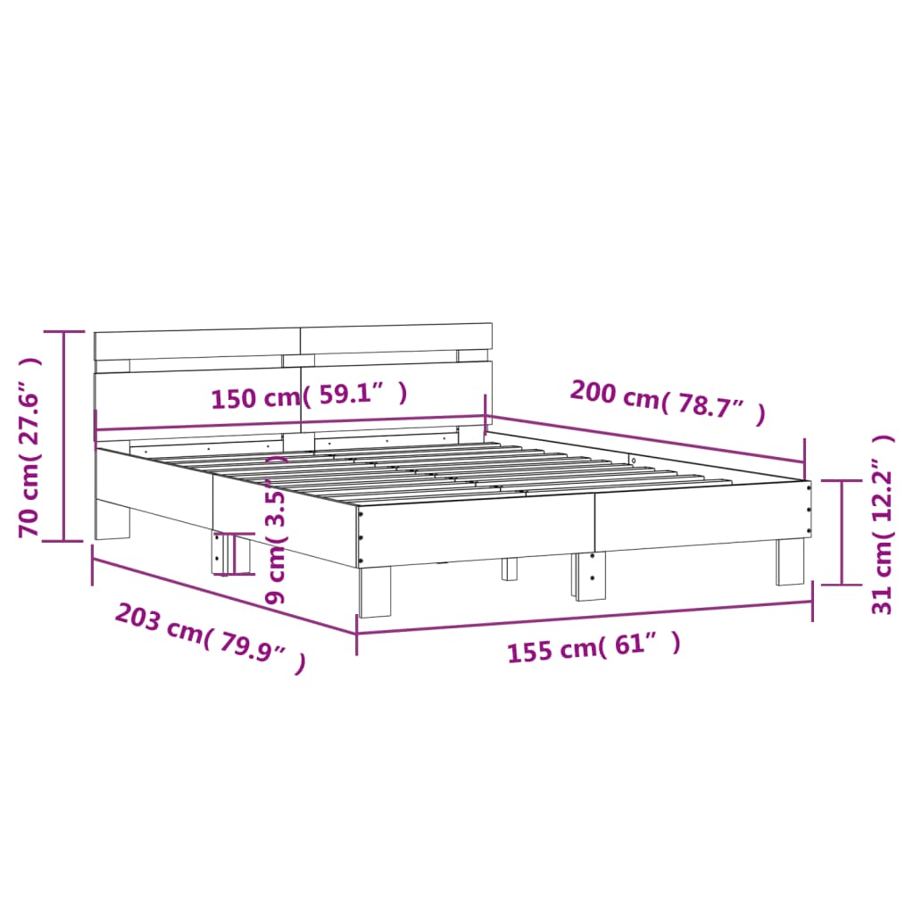 Giroletto con Testiera Nero 150x200 cm in Legno Multistrato | homemem39