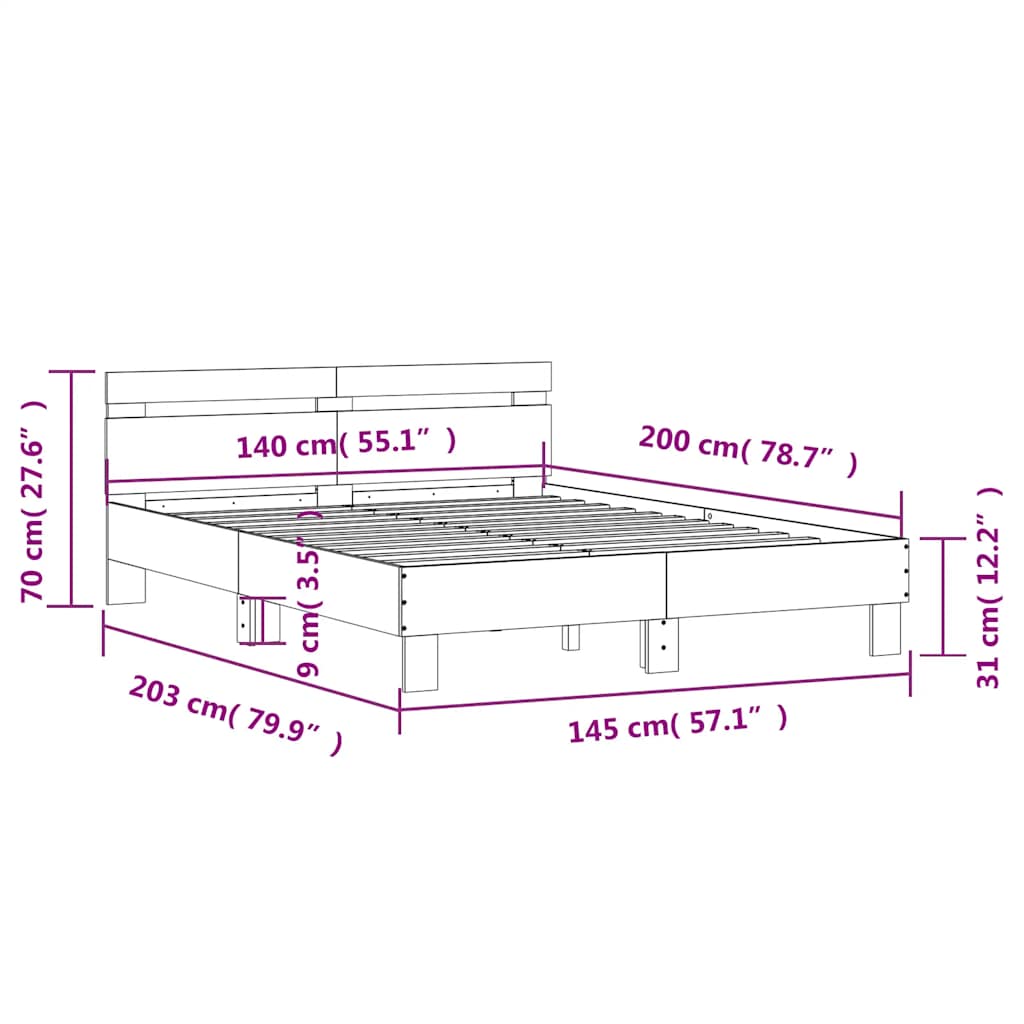 Giroletto Testiera Grigio Cemento 140x200 cm Legno Multistrato
