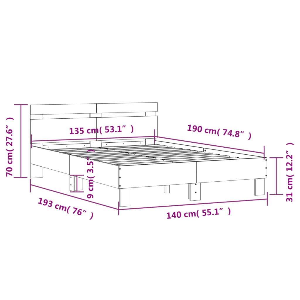 Giroletto con Testiera Bianco 135x190 cm in Legno Multistrato