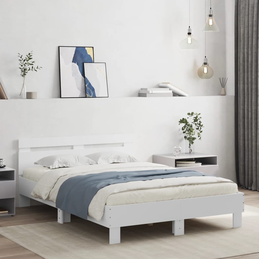 Giroletto con Testiera Bianco 135x190 cm in Legno Multistrato