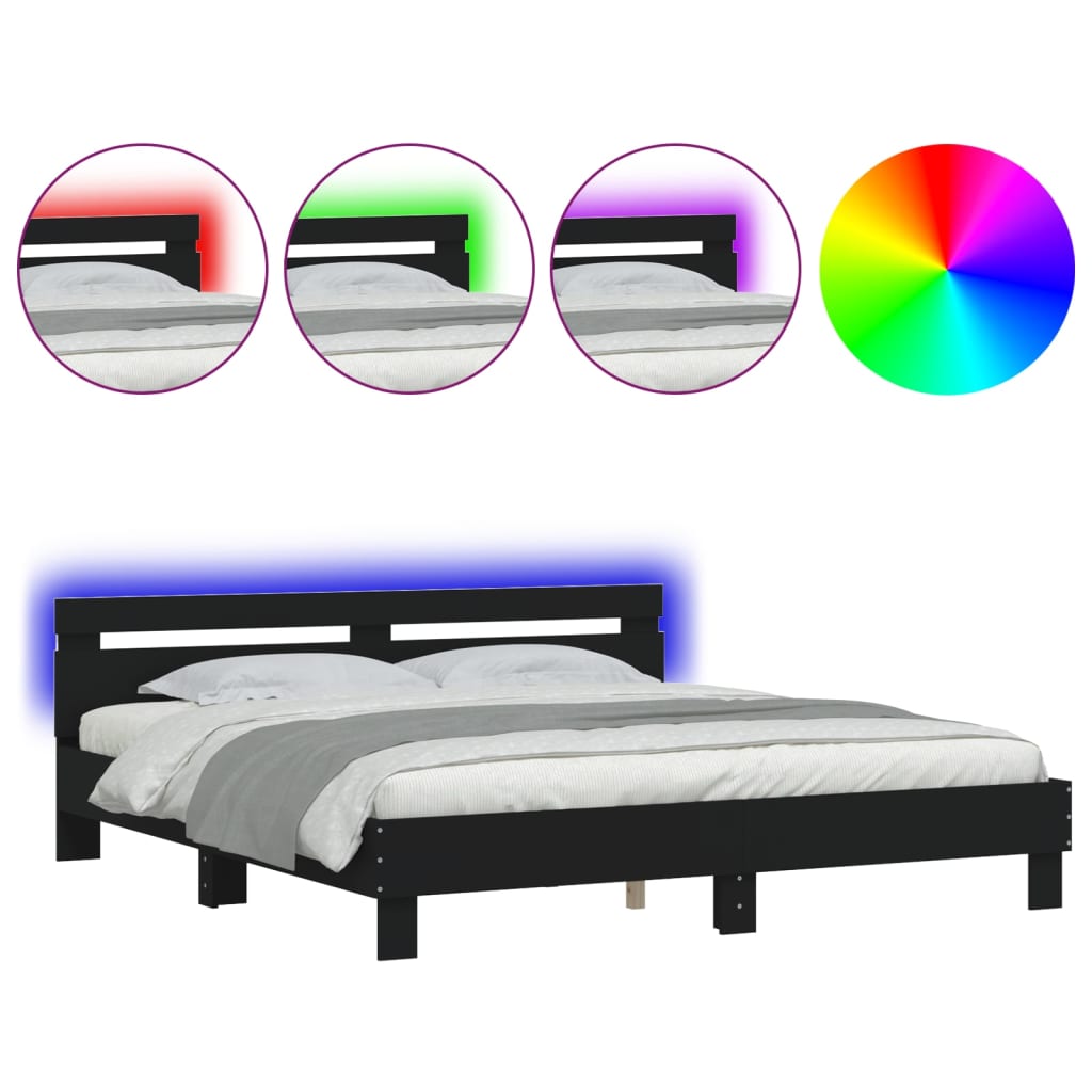 Giroletto con Testiera e LED Nero 200x200 cm | homemem39