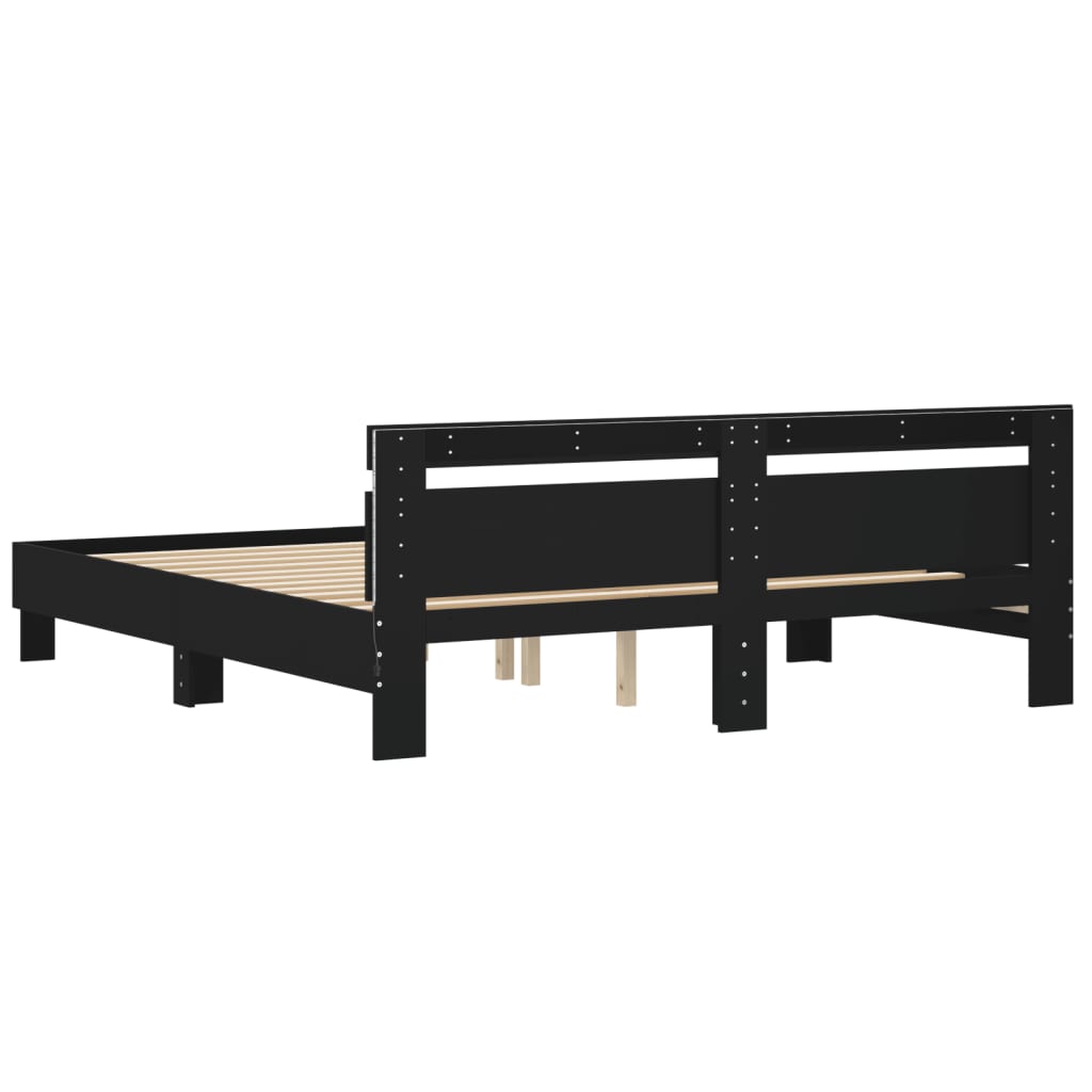 Giroletto con Testiera e LED Nero 200x200 cm | homemem39