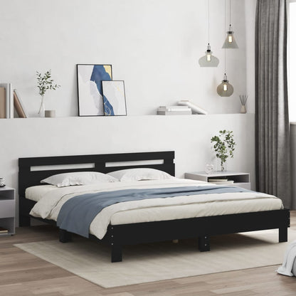Giroletto con Testiera e LED Nero 200x200 cm | homemem39