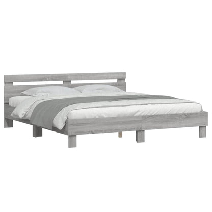 Giroletto con Testiera e LED Grigio Sonoma 200x200 cm | homemem39