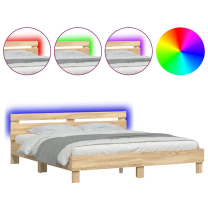 Giroletto con Testiera e LED Rovere Sonoma 180x200 cm | homemem39