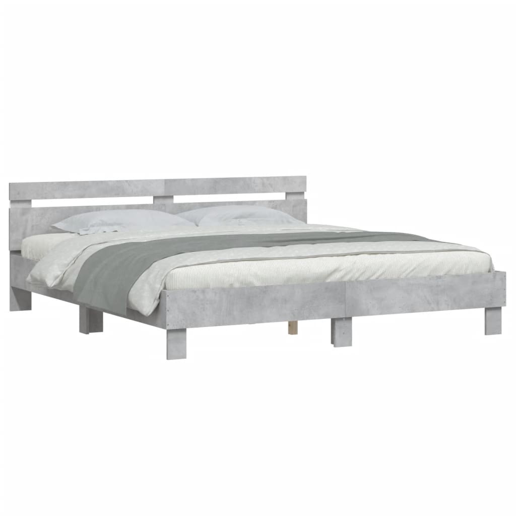 Giroletto con Testiera e LED Grigio Cemento 180x200 cm | homemem39