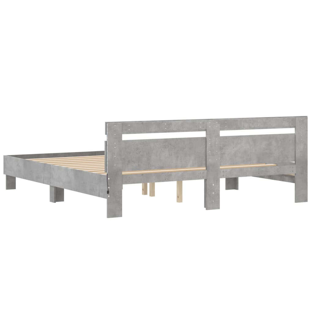 Giroletto con Testiera e LED Grigio Cemento 180x200 cm | homemem39
