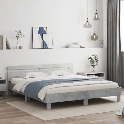 Giroletto con Testiera e LED Grigio Cemento 180x200 cm | homemem39