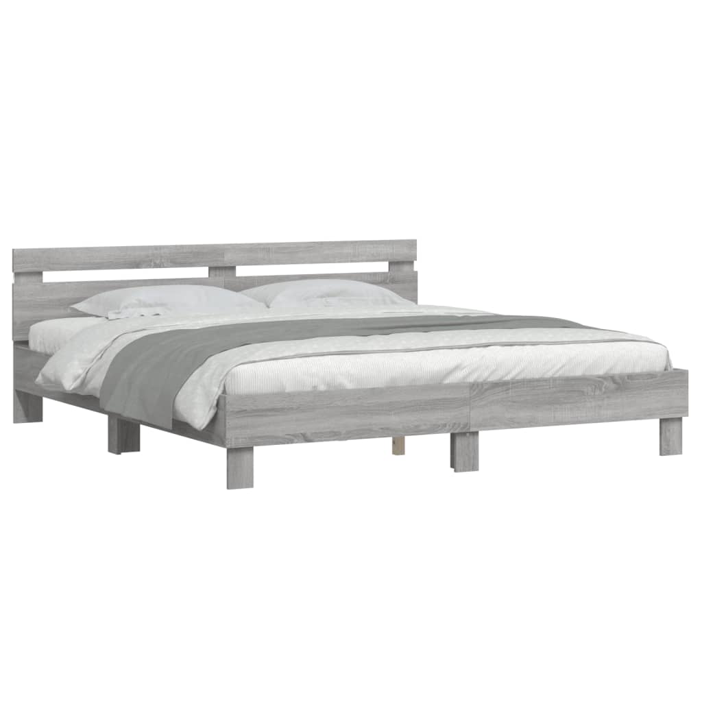 Giroletto con Testiera e LED Grigio Sonoma 180x200 cm | homemem39
