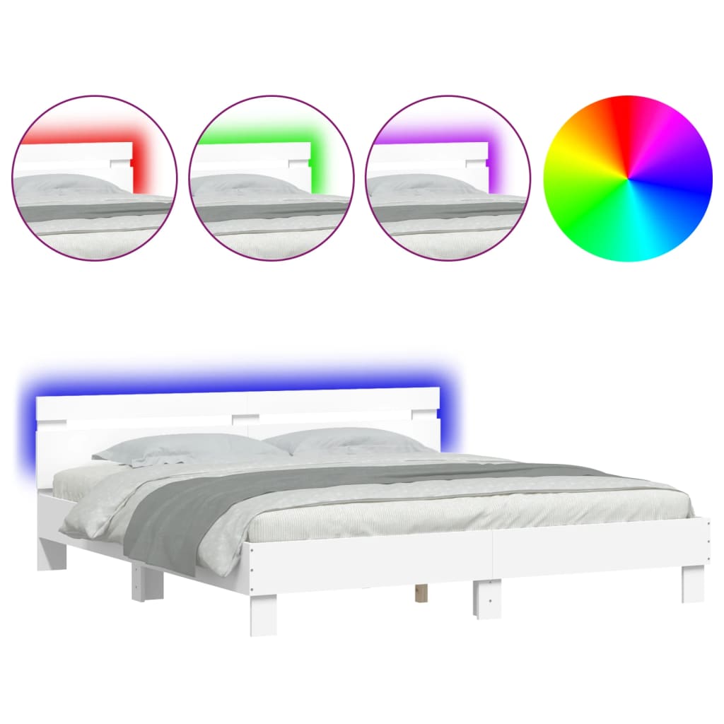 Giroletto con Testiera e LED Bianco 160x200 cm | homemem39