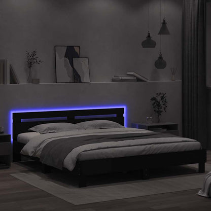 Giroletto con Testiera e LED Nero 160x200 cm