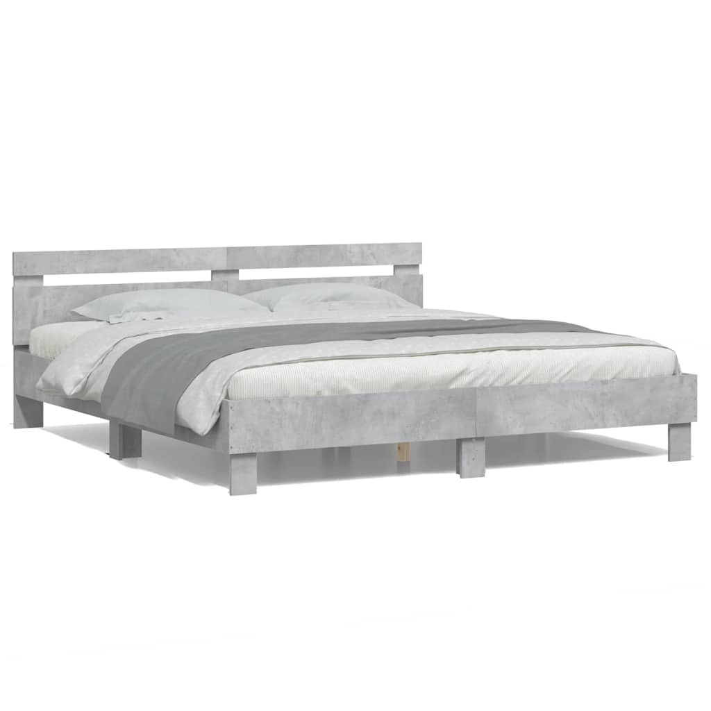 Giroletto con Testiera e LED Grigio Cemento 160x200 cm | homemem39