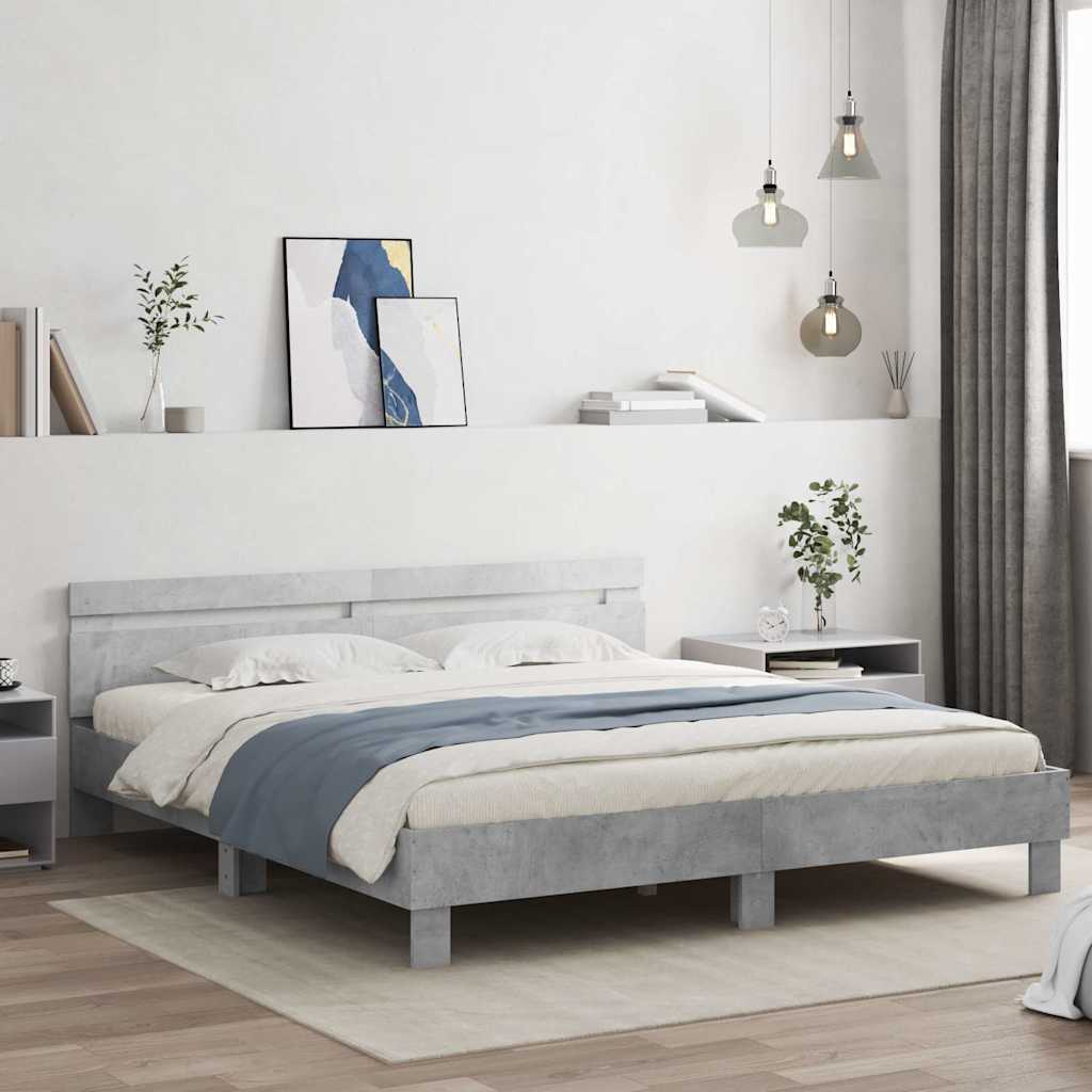 Giroletto con Testiera e LED Grigio Cemento 160x200 cm | homemem39