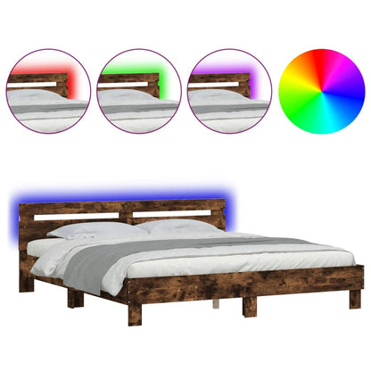 Giroletto con Testiera e LED Rovere Fumo 160x200 cm | homemem39