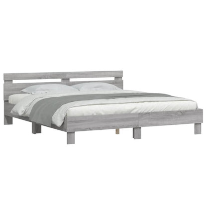 Giroletto con Testiera e LED Grigio Sonoma 160x200 cm | homemem39